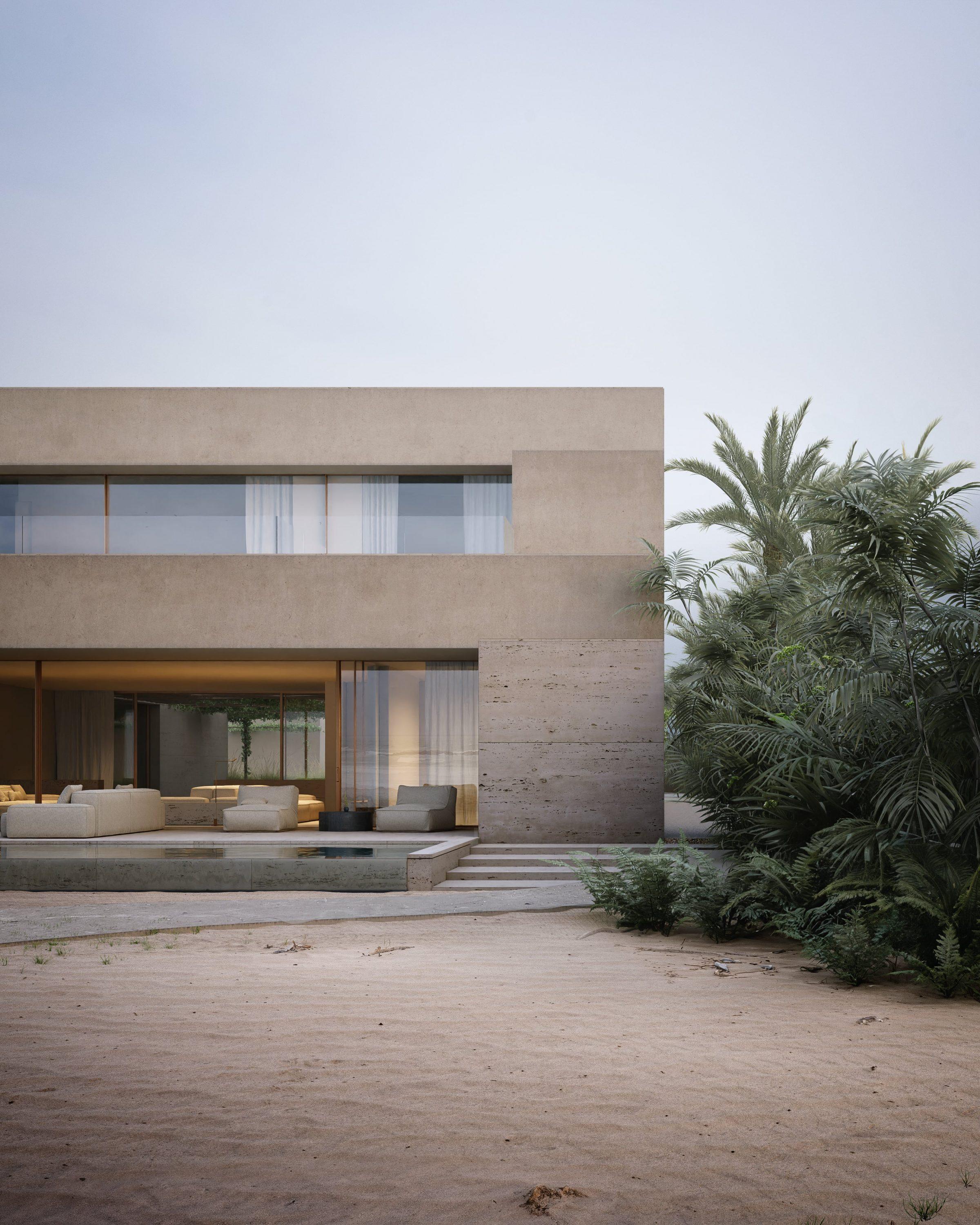 Beach House — exterior, lateral elevation through the gardens