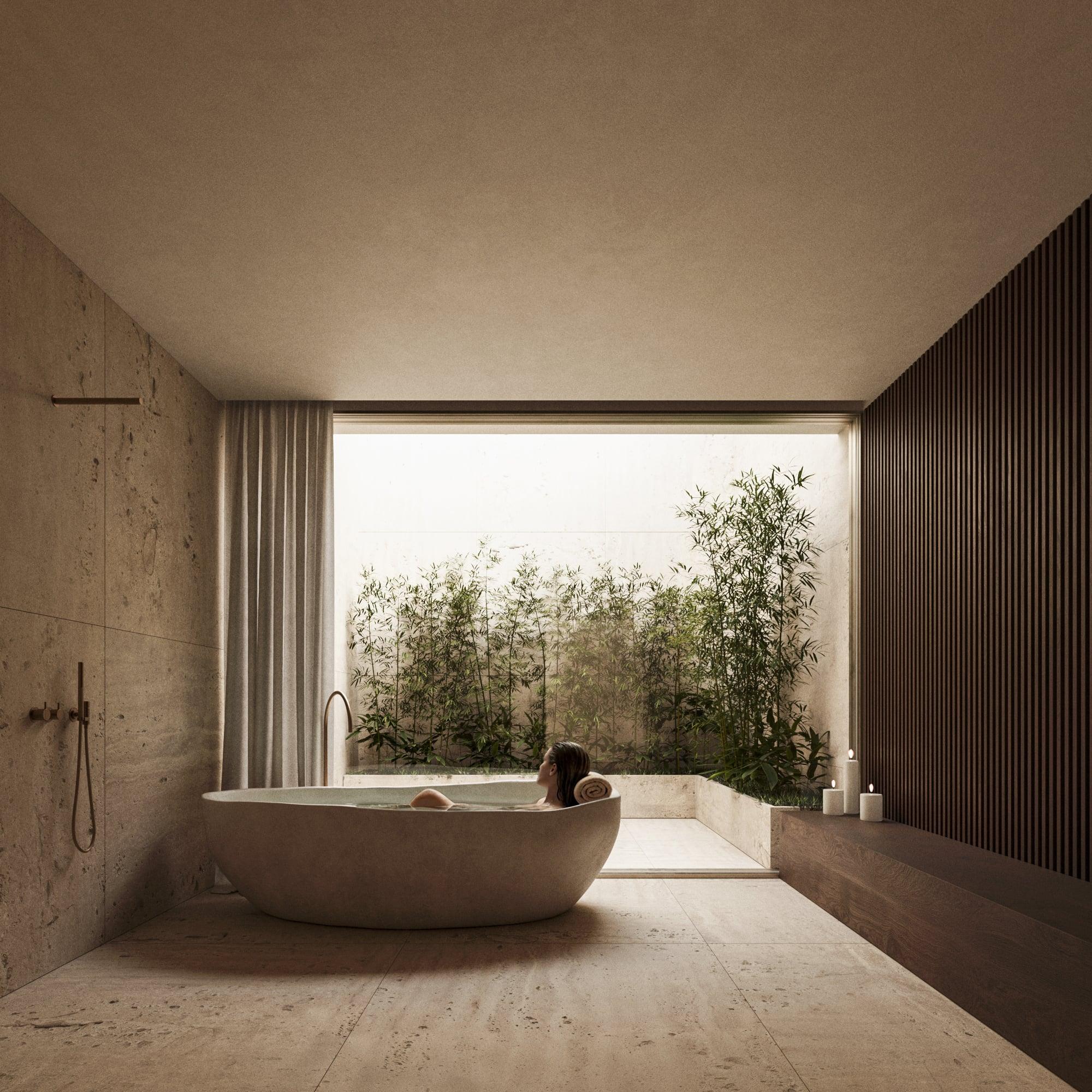 Moraleja CN6 House, master bath, mirror and oak detail