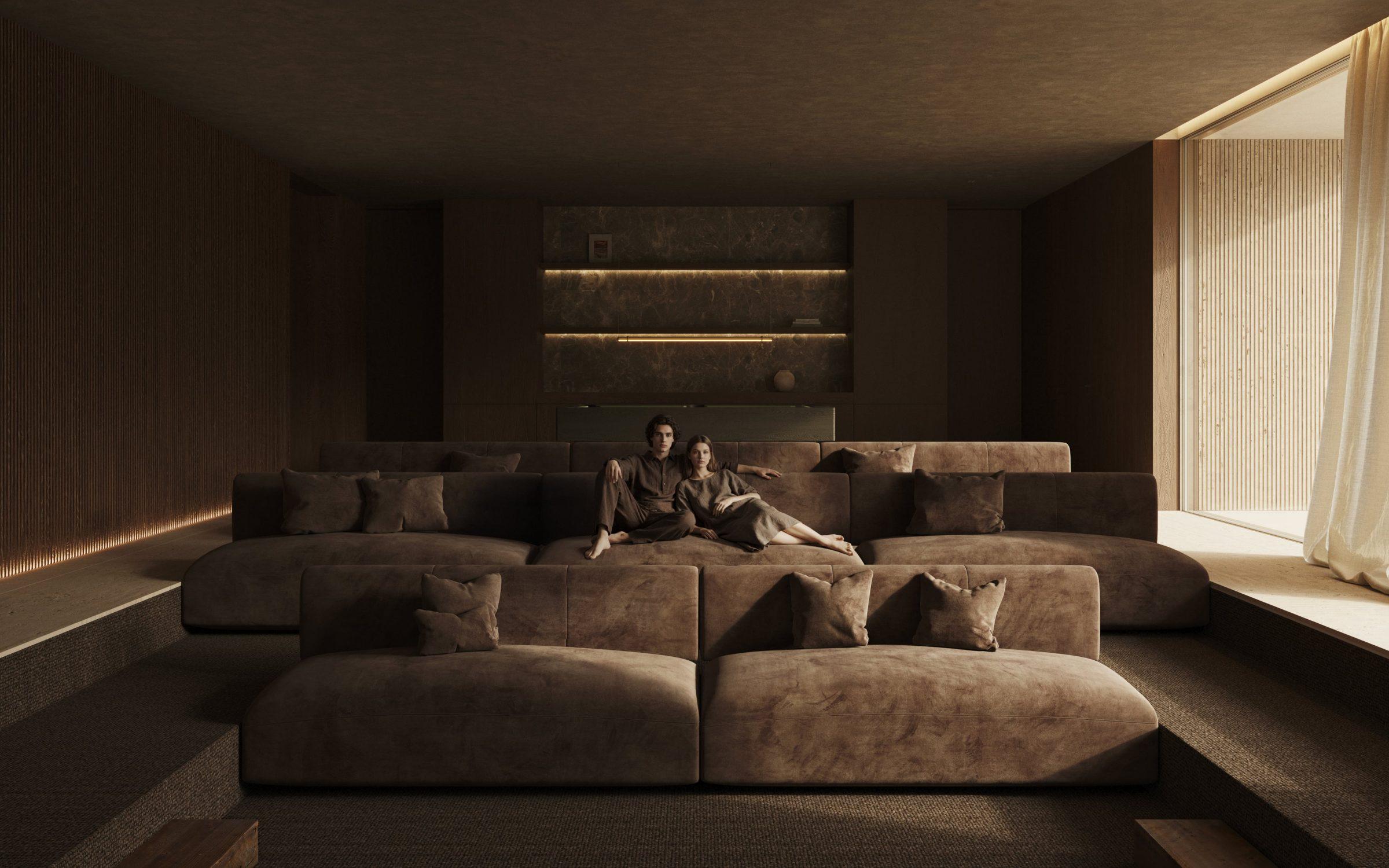 Moraleja CN6 House, the home cinema, on the lower level
