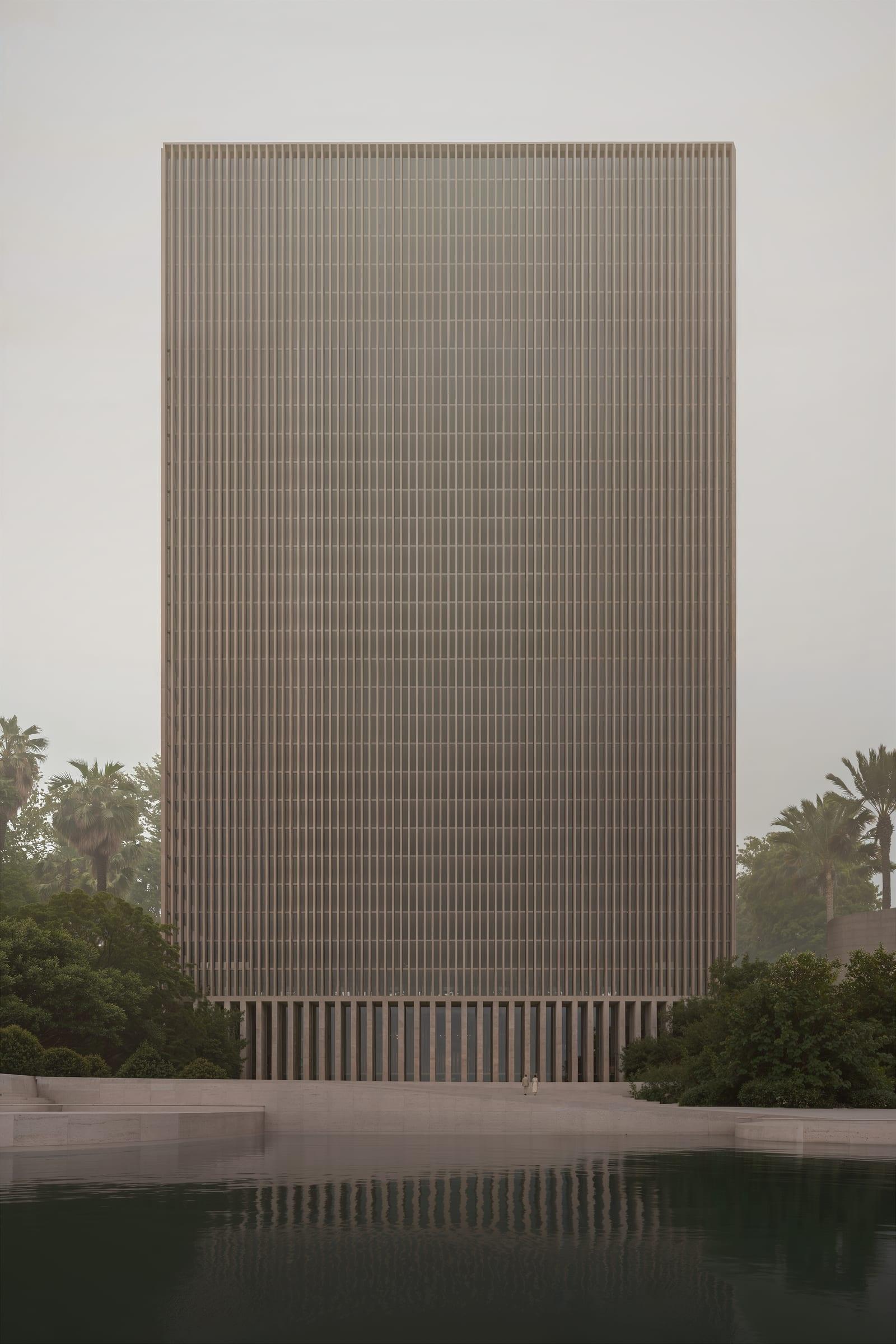 Barzakh Tower — tower elevation, vertical stone members from base to top