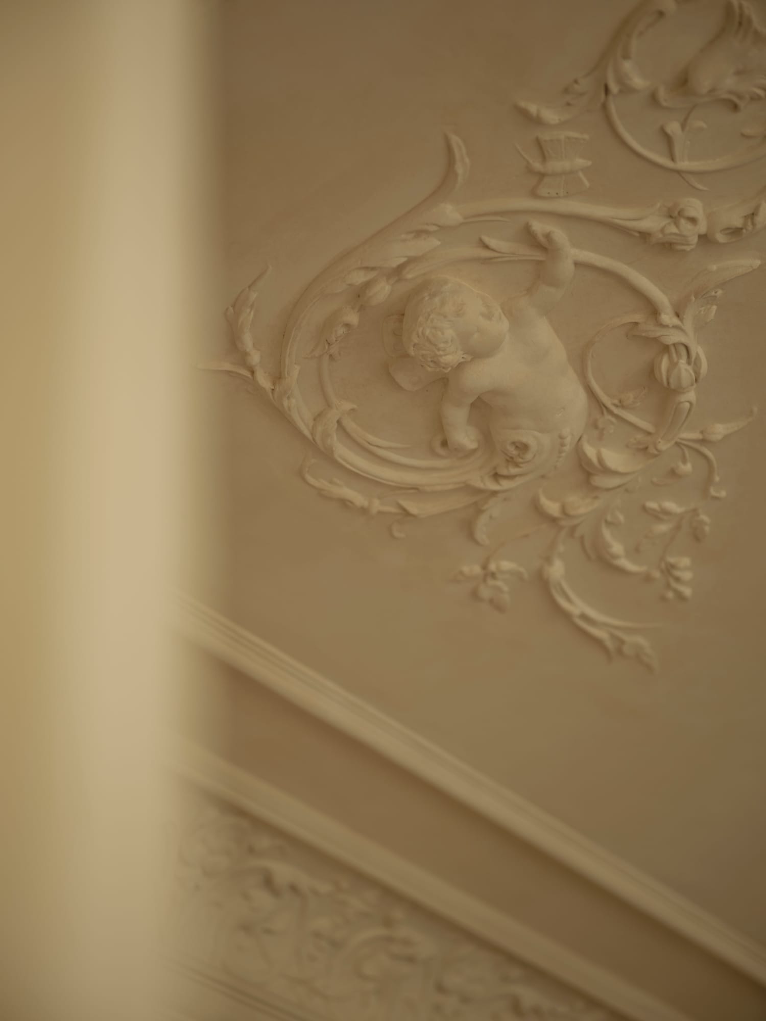 Ciutat Vella Apartment — fragment of restored polychrome plaster relief