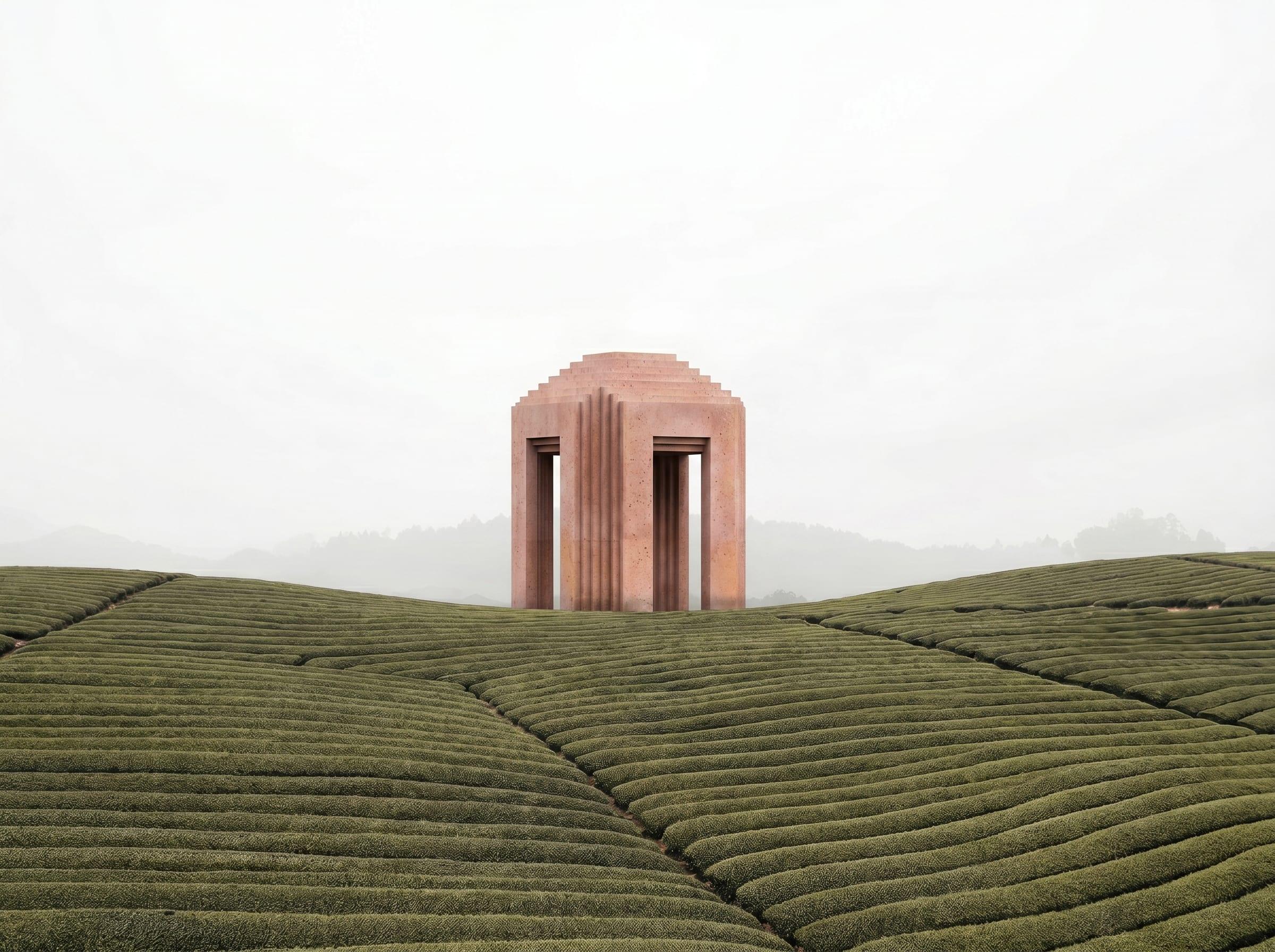 Jingshan Pagoda — close aerial of the pavilion on its terrace