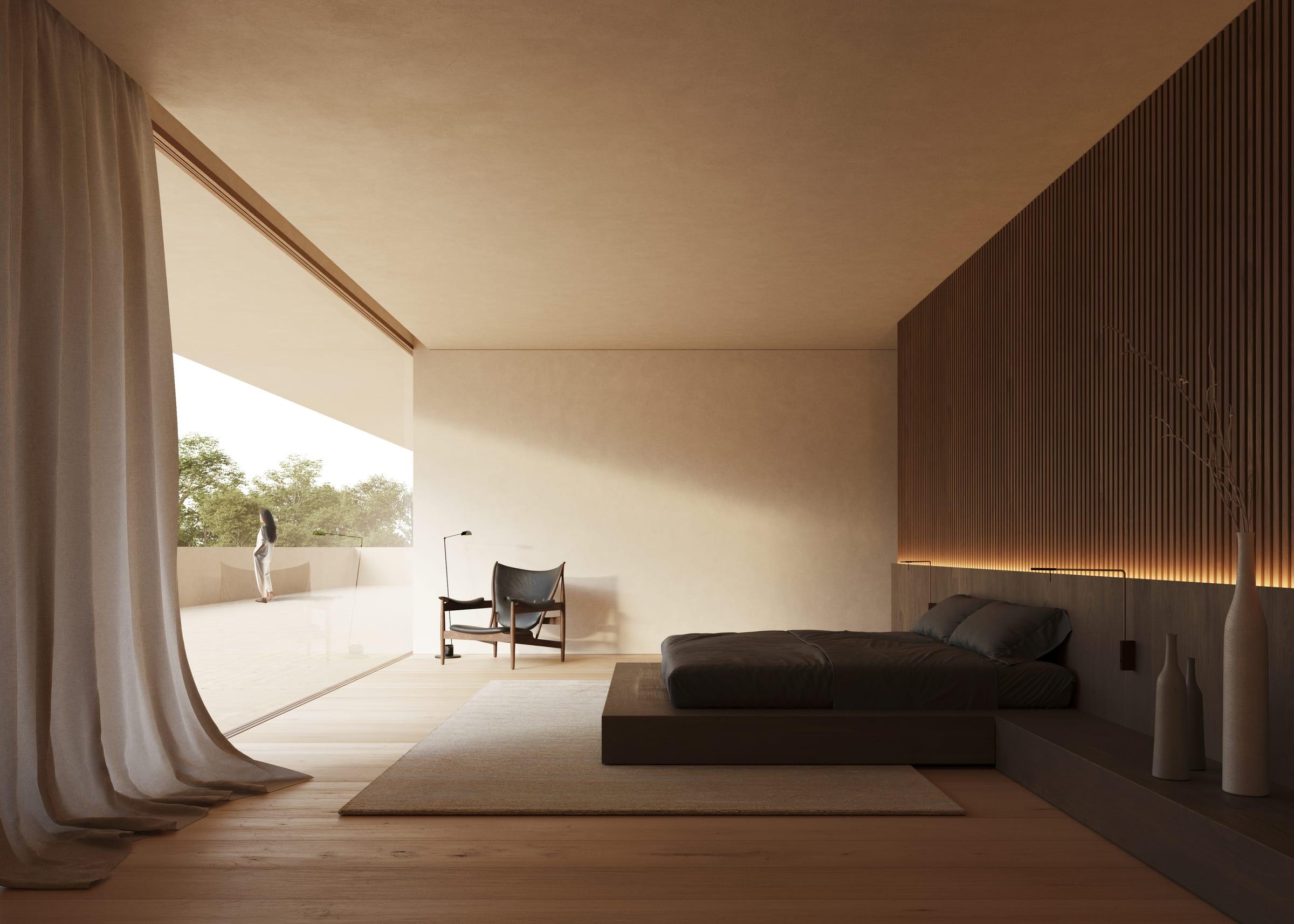 Moraleja CH40 House — master suite opening to the canopy