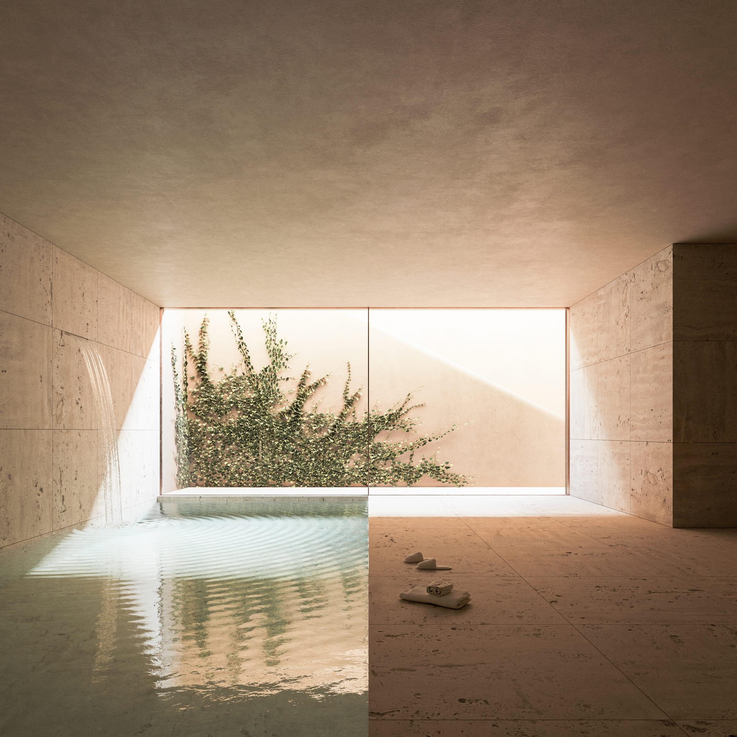 Moraleja CH40 House — pool oriented toward the oak canopy