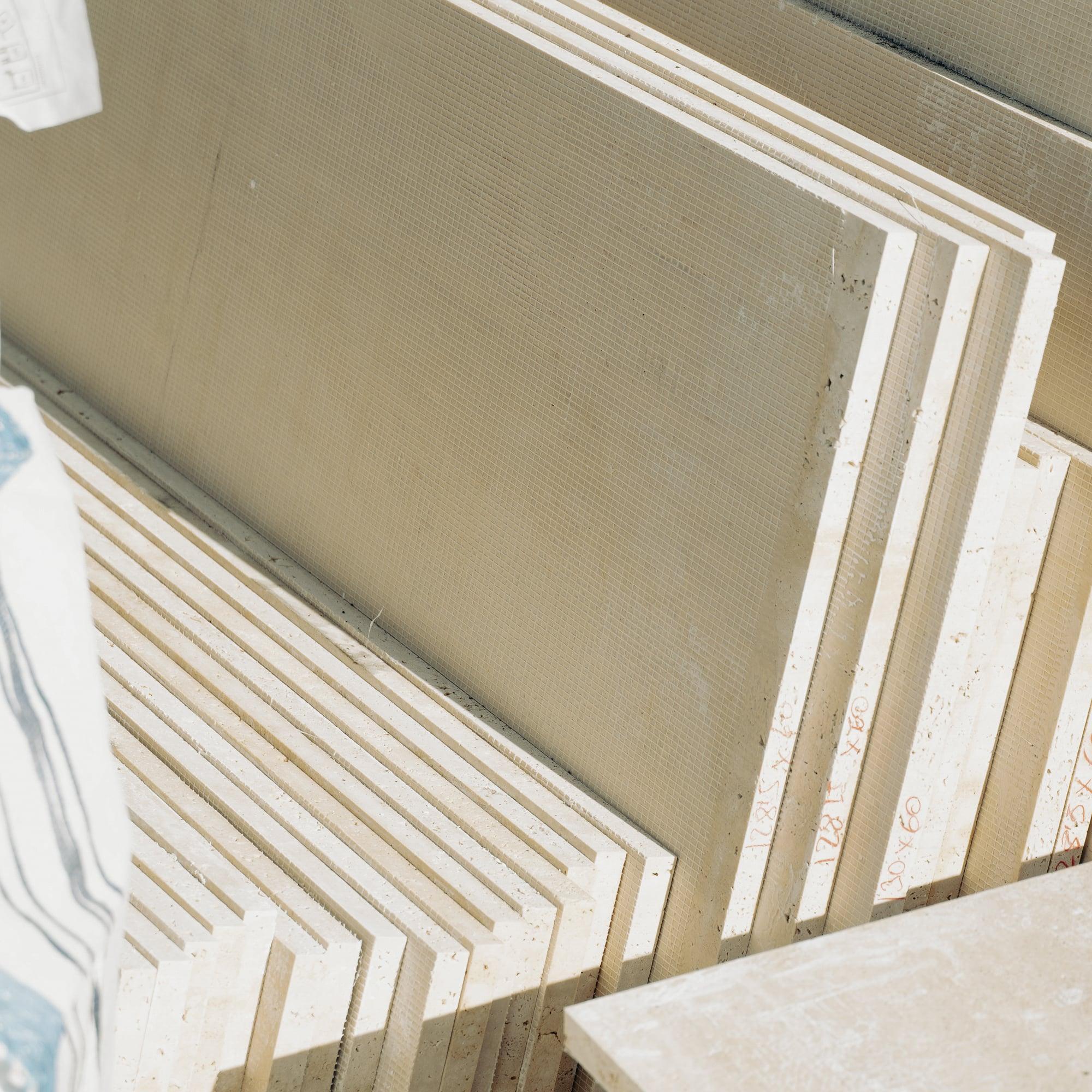 Travertine cut to dimension on site, Bunker House, Ibiza