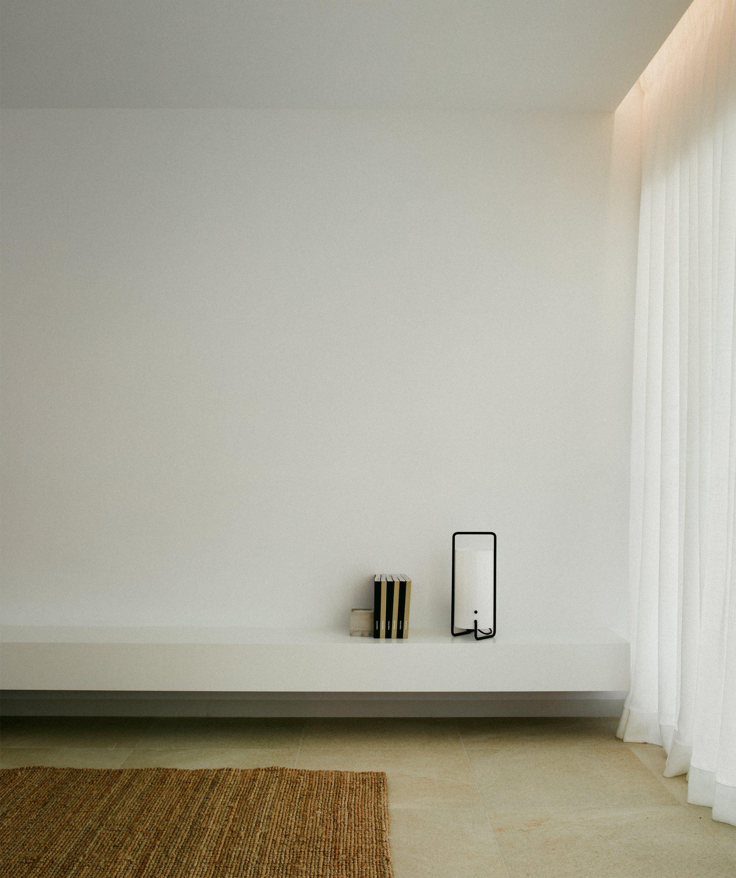 Interior detail, a floating bench and lamp, Mirasal, Torrevieja