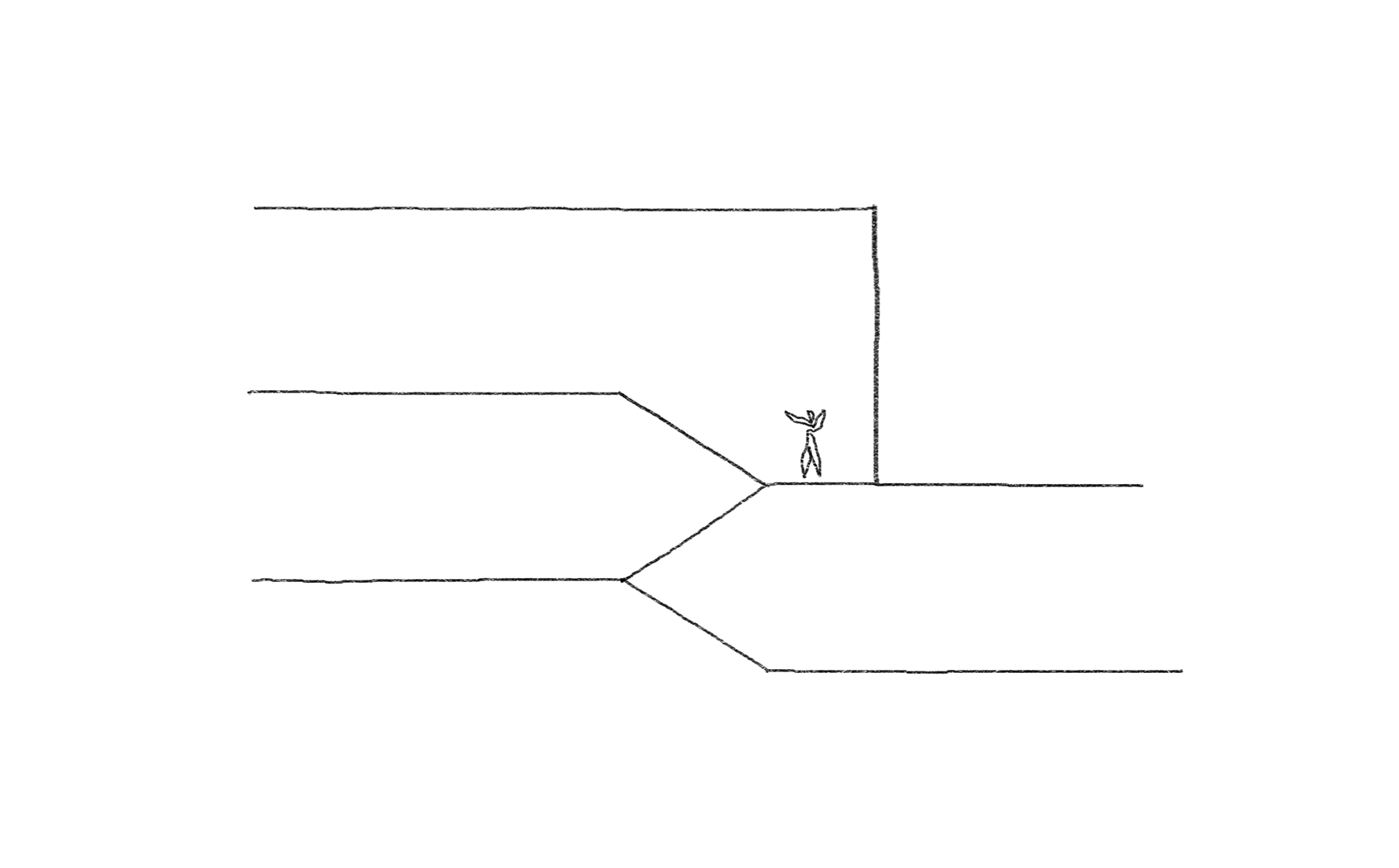 Section sketch showing the entrance at a half level between the two floors