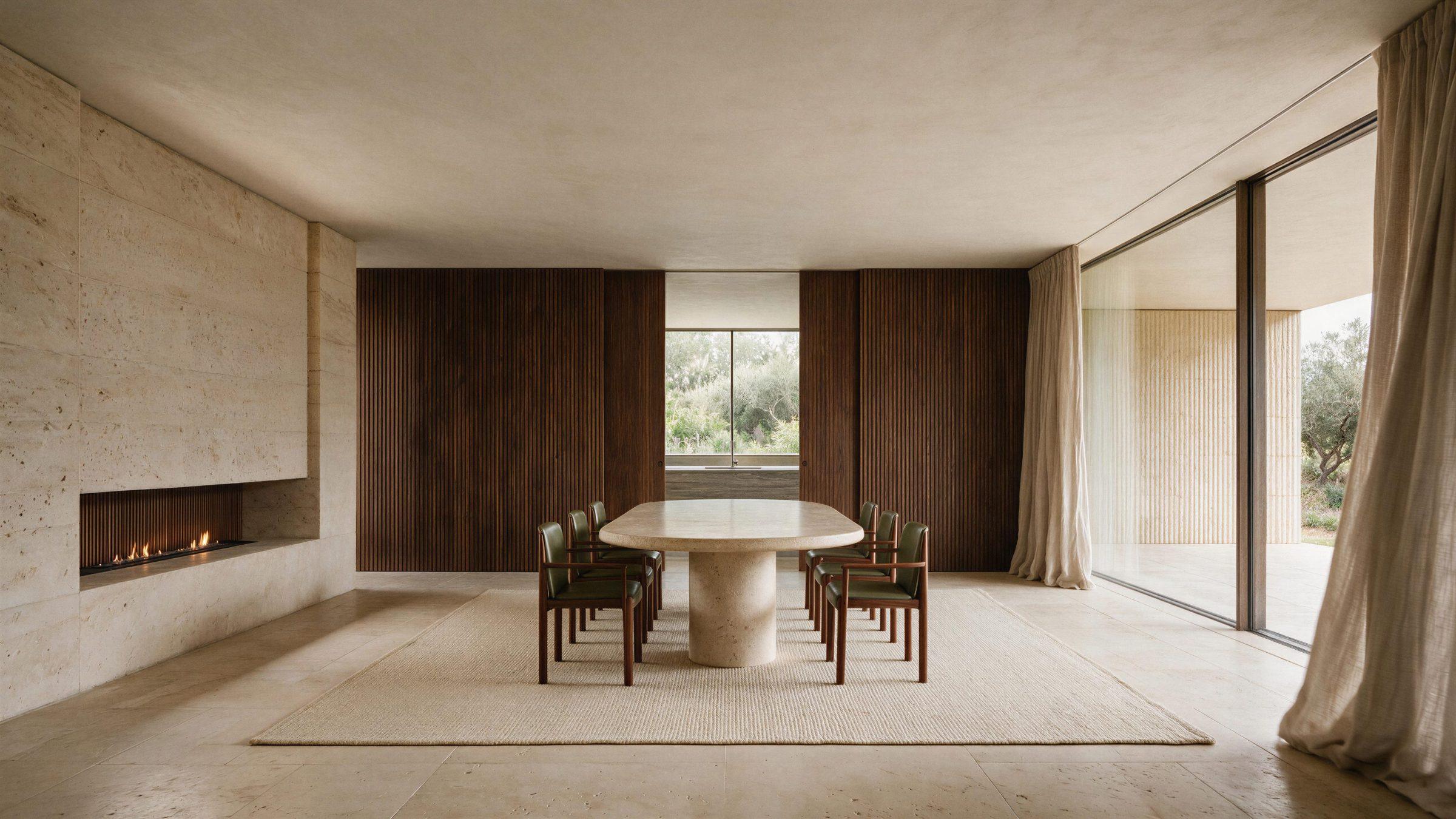 Moraleja CN6 House, the dining room beneath the oak canopy, La Moraleja, Madrid