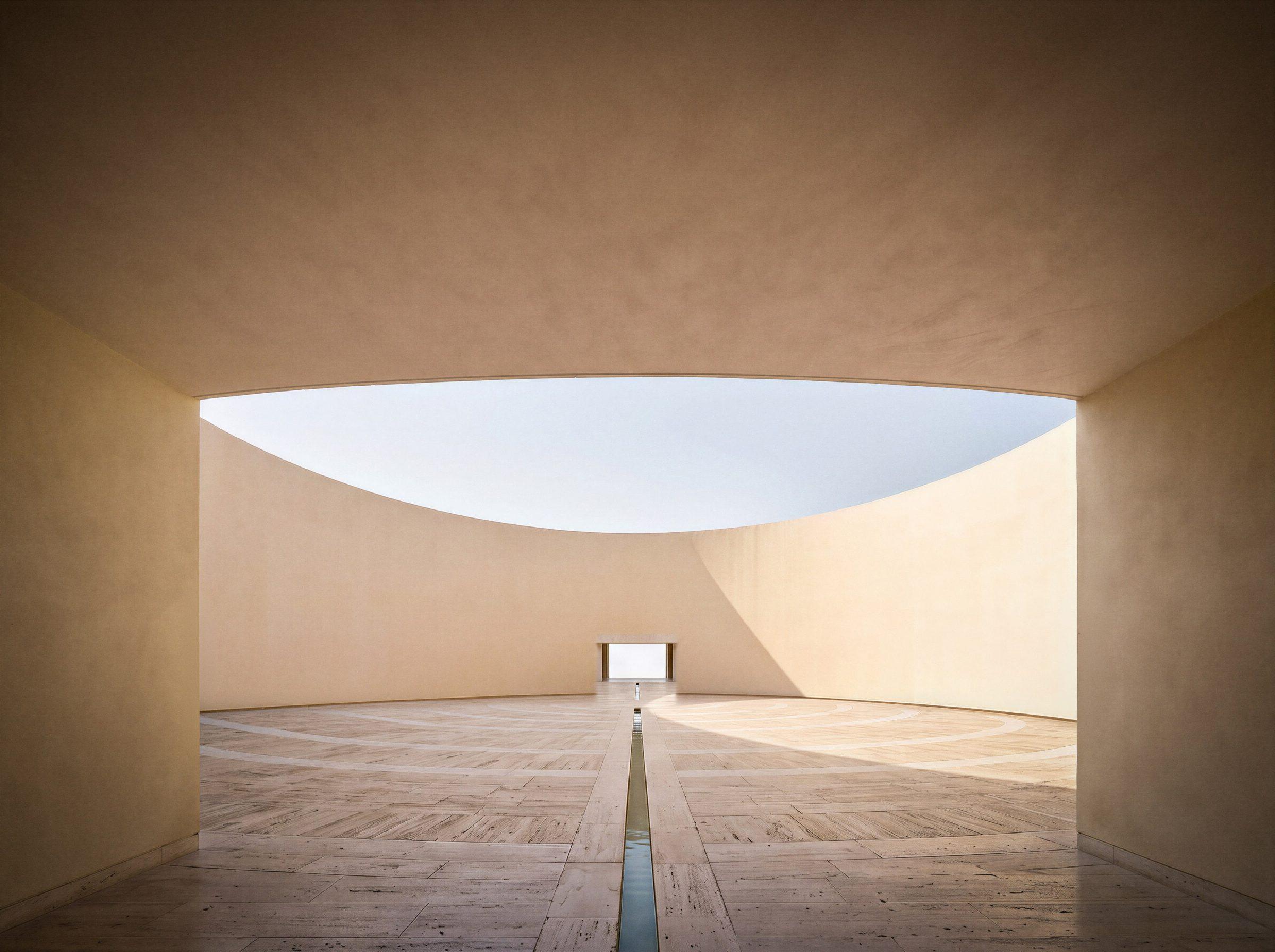 Museum of Contemporary Art, Saudi Arabia — the circular court open to the sky, a channel of water on the axis